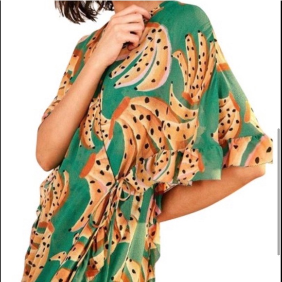🍍FARM Rio Green Raining Bananas Maxi Wrap Dress - Picture 4 of 6